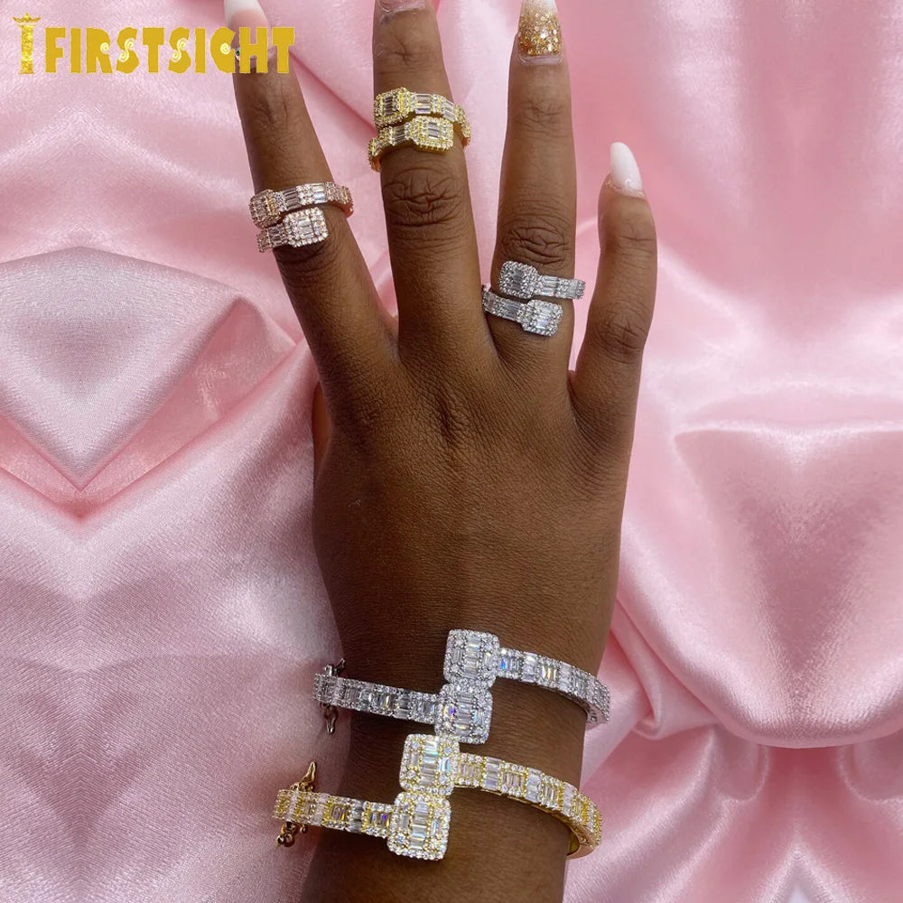 Bracelet Charm Iced Out Zircon Carré – Cuivre Plaqué Or Rose, Or ou Platine, Sertissage Griffe, Mixte Hip Hop, 17-19 cm – CLEVI Paris