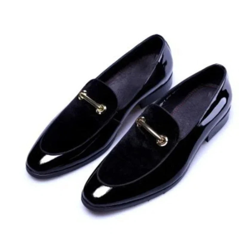 Loafers Homme Velours Cuir Verni Accent Doré Horsebit | Noir, Bleu – CLEVI Paris