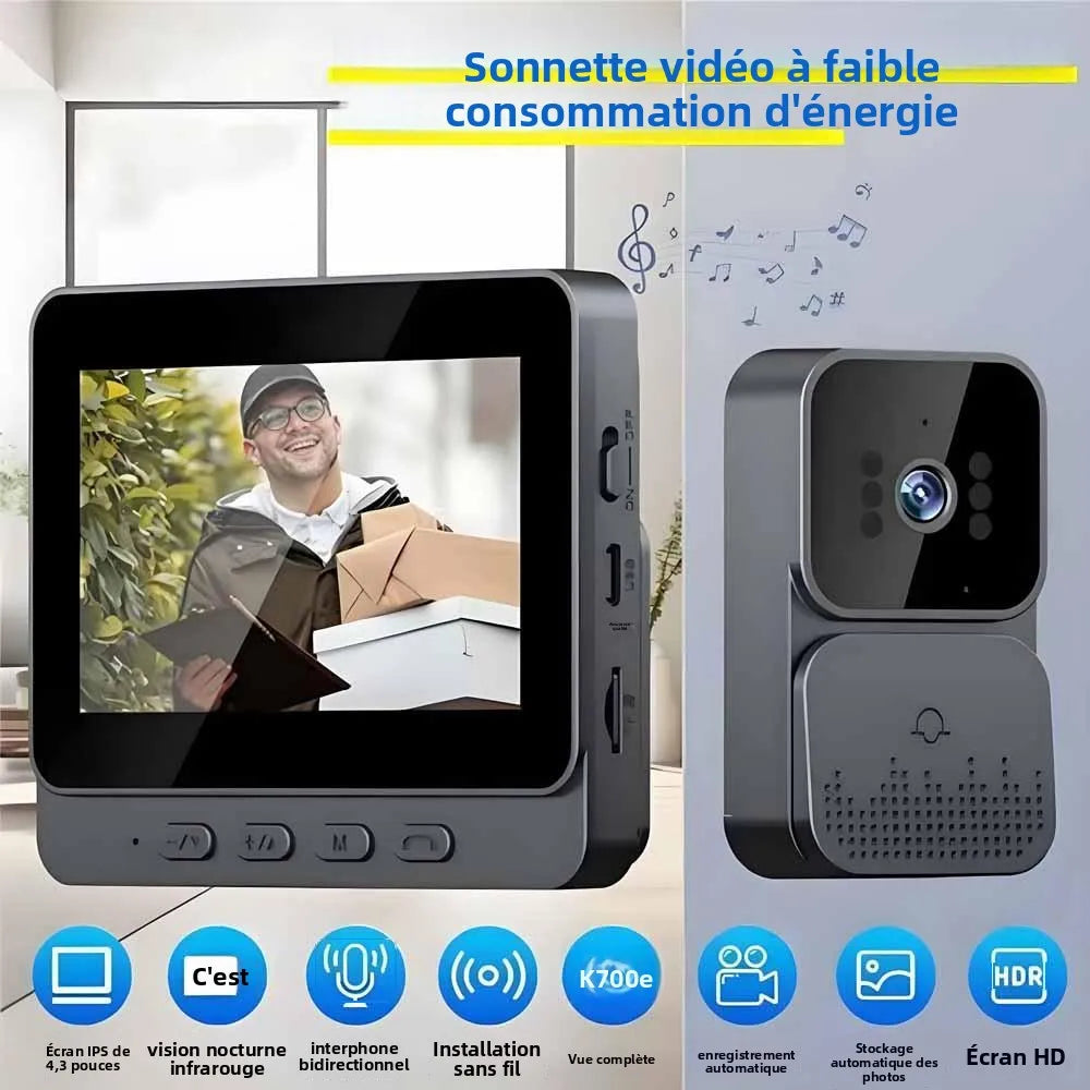 Interphone Vidéo Sans Fil 1080P – Écran Tactile 4,3" Vision Nocturne Empreinte Digitale Enregistrement Auto – CLEVI Paris