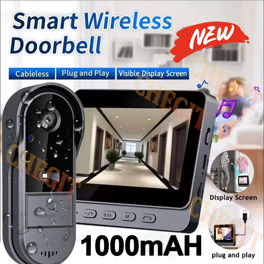 Sonnette Vidéo Sans Fil Écran IPS 4,3" – 1080P Vision Nocturne IP65 – CLEVI Paris