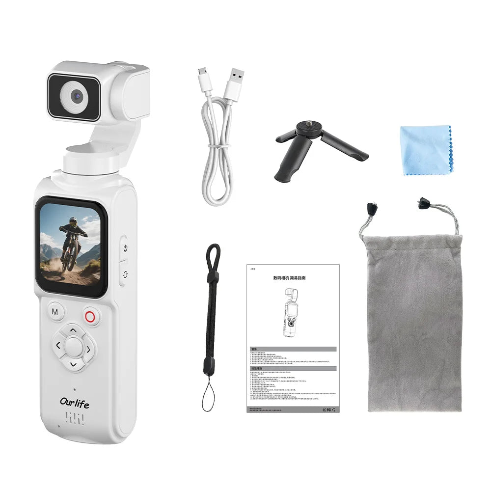 Caméra Sport 4K Ourlife M105 – Suivi Facial 330°, Gimbal, Écran Tactile 1,72" & 64 MP – CLEVI Paris