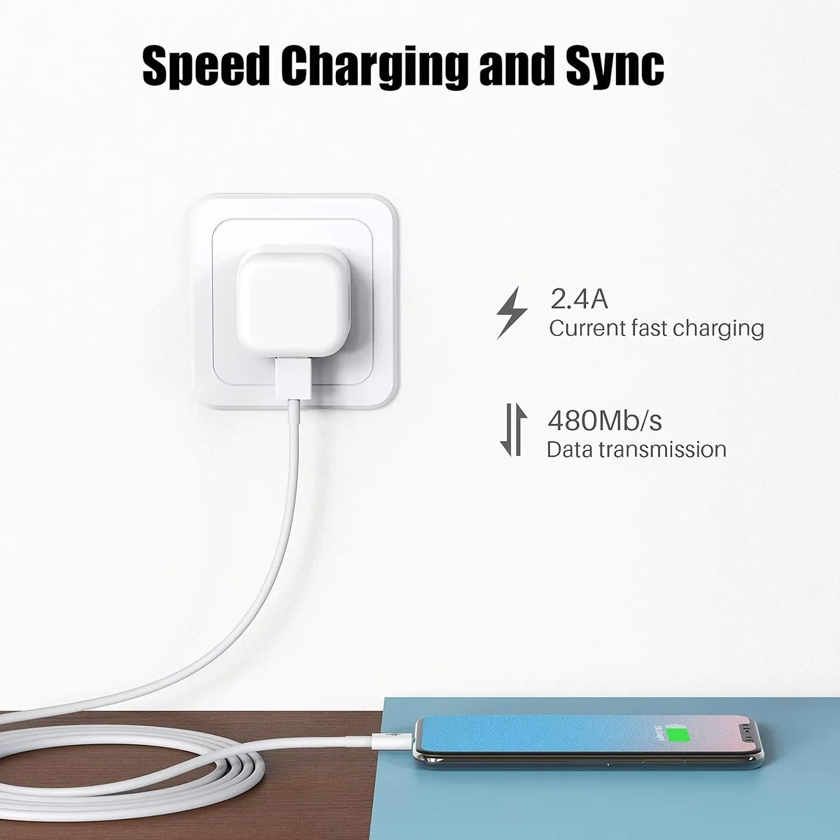 Câble Lightning vers USB-A Certifié MFi 2,4A Charge Rapide iPhone 1m – CLEVI Paris