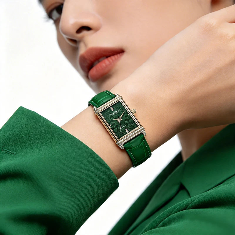 Shanghai Watch 22MT Montre Automatique Femme Rectangulaire Saphir Cuir 25x41mm – CLEVI Paris