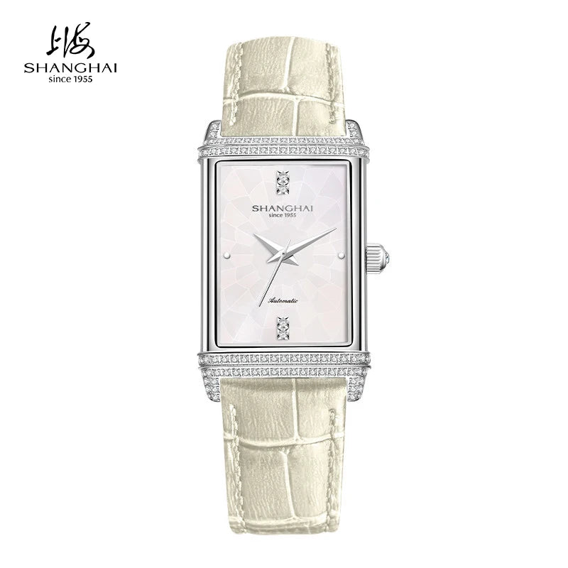 Shanghai Watch 22MT Montre Automatique Femme Rectangulaire Saphir Cuir 25x41mm – CLEVI Paris