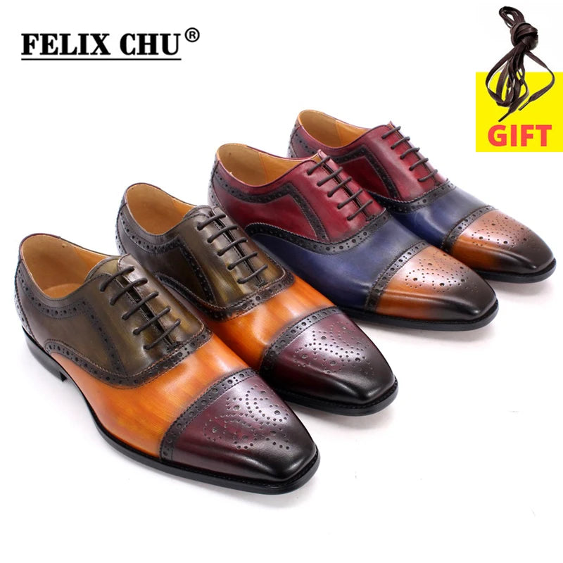 Oxford Brogue Homme Cuir de Veau Fait Main Cap Toe Bicolore Mariage Formel 2 Coloris – CLEVI Paris