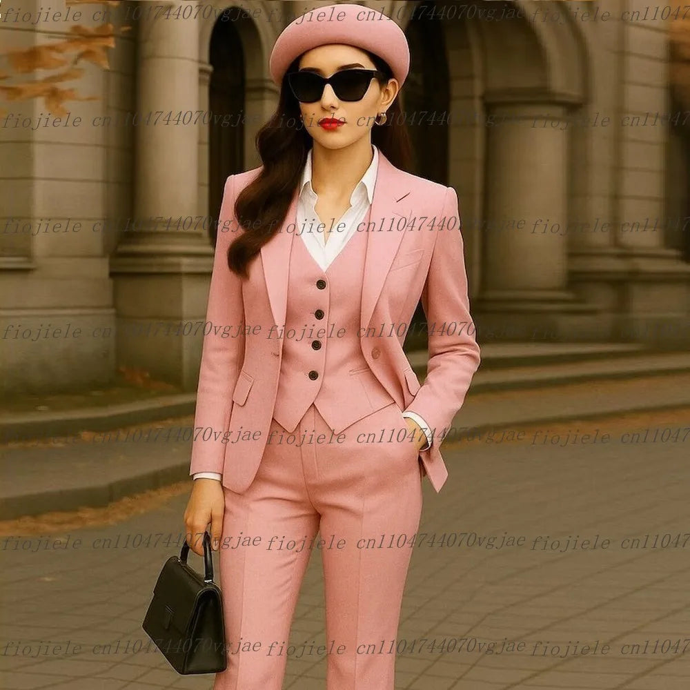 Costume 3 Pièces Femme – Blazer + Gilet + Pantalon | 25 Coloris | Business, Mariage & Cérémonie | S-4XL