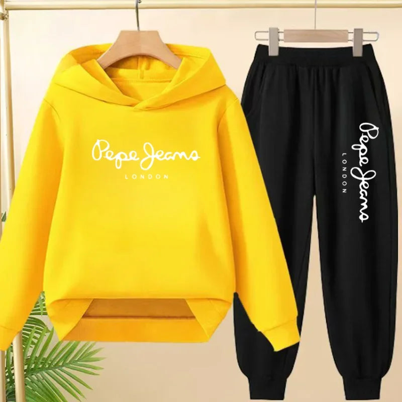 Ensemble Sweat à Capuche + Pantalon Enfant 3-13 Ans – Imprimé Lettres, Unisexe, Toutes Saisons – CLEVI Paris