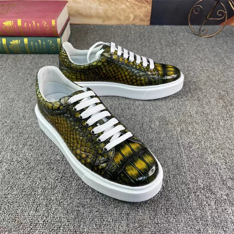 Chaussures Peau de Crocodile Véritable Peintes à la Main Vert Kaki Homme – Semelle Caoutchouc, Tailles 38-45 – CLEVI Paris
