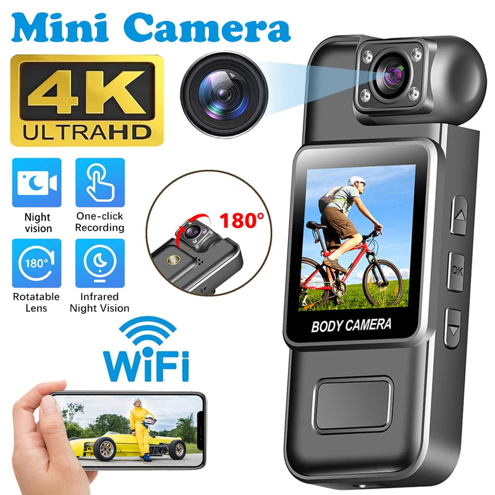 Caméra Corporelle 4K WiFi – 8h Autonomie, Vision Nocturne IR, Clip Dorsal, Écran 1,54", Détection de Mouvement – CLEVI Paris