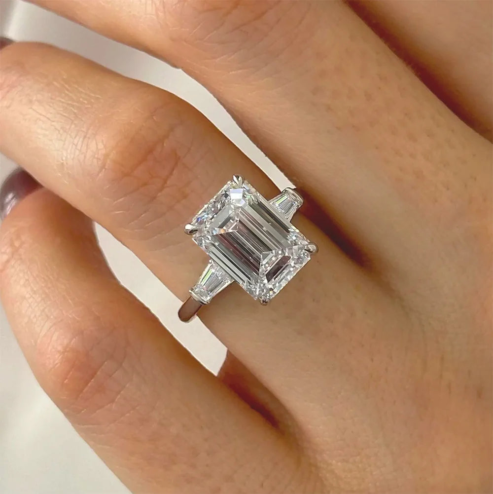 Bague Moissanite 5CT 10CT FEOBUR – Argent 925 Taille Emerald & Radiant