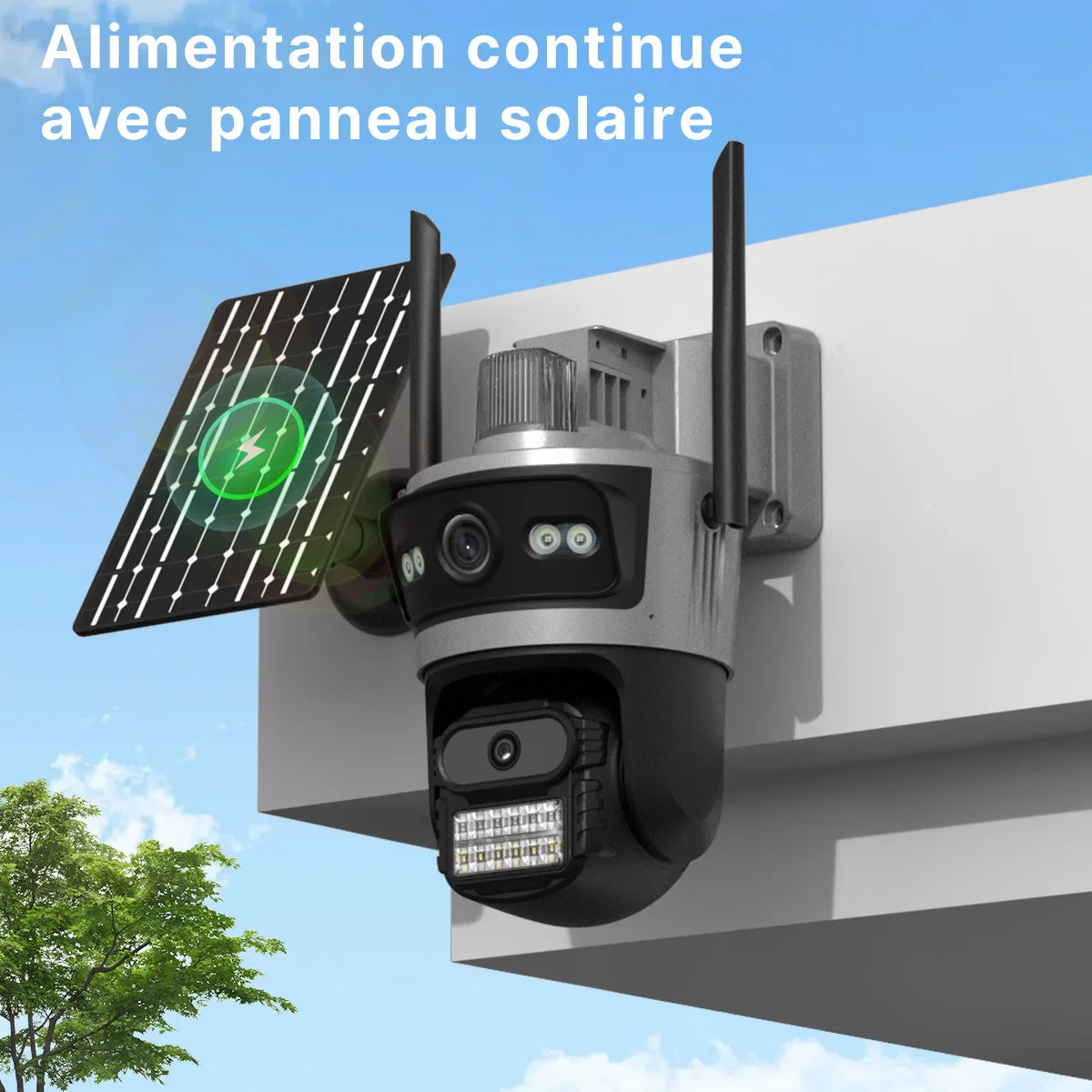 Caméra Solaire Extérieure 4G Wonsdar PTZ 355° 3 Écrans Suivi Auto Vision Nocturne iCsee – CLEVI Paris