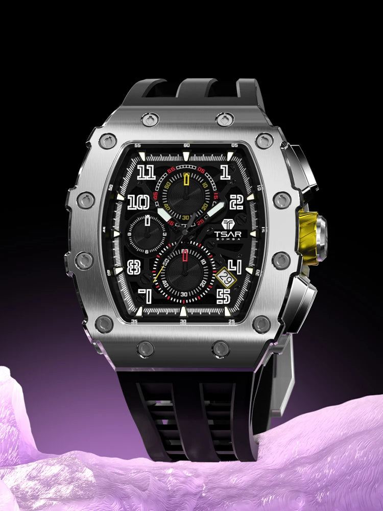 Montre Quartz Homme TSAR BOMBA TB-8204 Tonneau Saphir Chronographe – CLEVI Paris