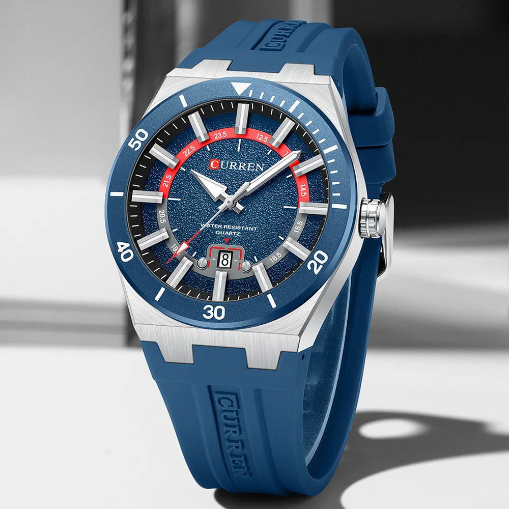 CURREN Montre Quartz Homme Cadran Texturé Silicone Sport Lumineux Date Auto 43mm – CLEVI Paris