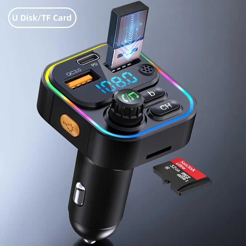 Émetteur FM Voiture Bluetooth 5.3 – Charge Rapide PD 20W QC3.0 AUX Lecteur MP3 Lumières Ambiance 12-24V – CLEVI Paris