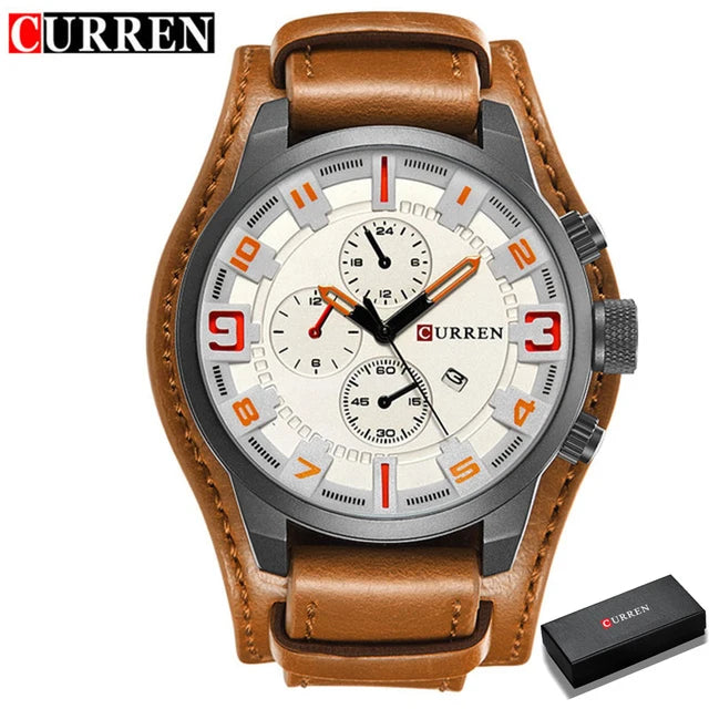 CURREN Montre Quartz Homme Style Chronographe Cuir Date Jour 45mm Mouvement Japonais – CLEVI Paris