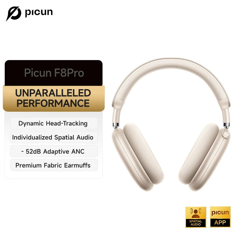 Casque Picun F8 Pro ANC -52dB Spatial 3D Head Tracking BT 5.4 140h 5 Micros ENC – CLEVI Paris