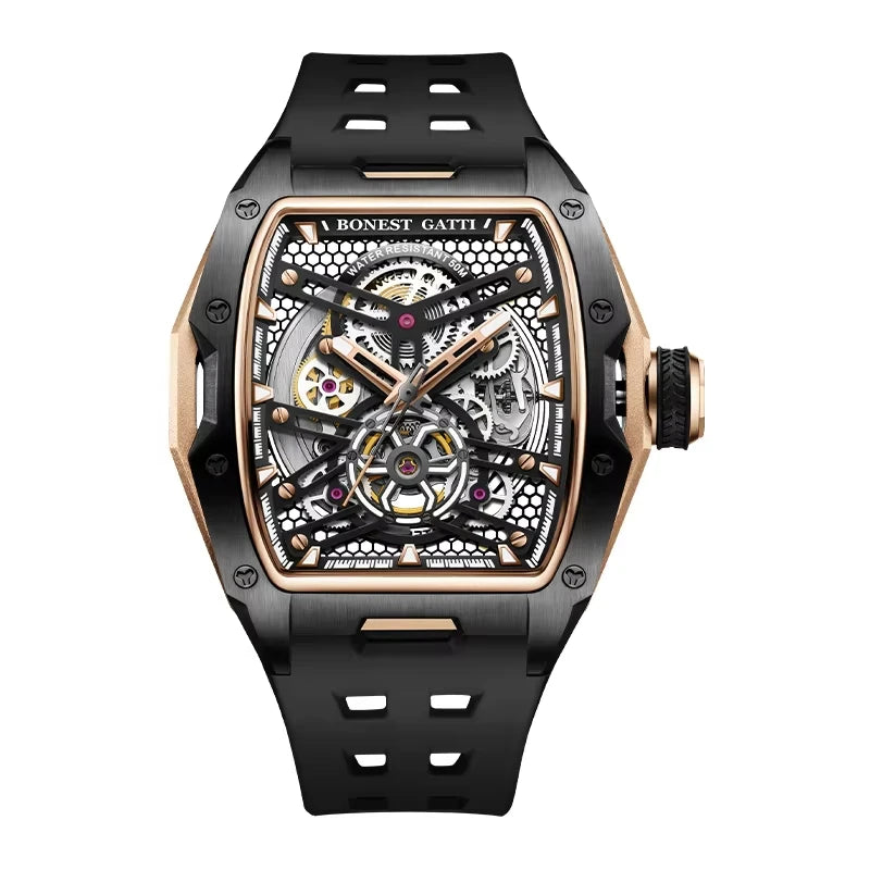 Montre BG5502 – Automatique Tonneau 46 mm, Cadran Squelette, Verre Saphir, Aiguilles Lumineuses, Étanche 50 ATM – CLEVI Paris