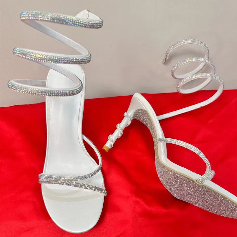 Sandales Gladiateur Femme Stiletto Cristaux Serpent Luxe Soirée – CLEVI Paris