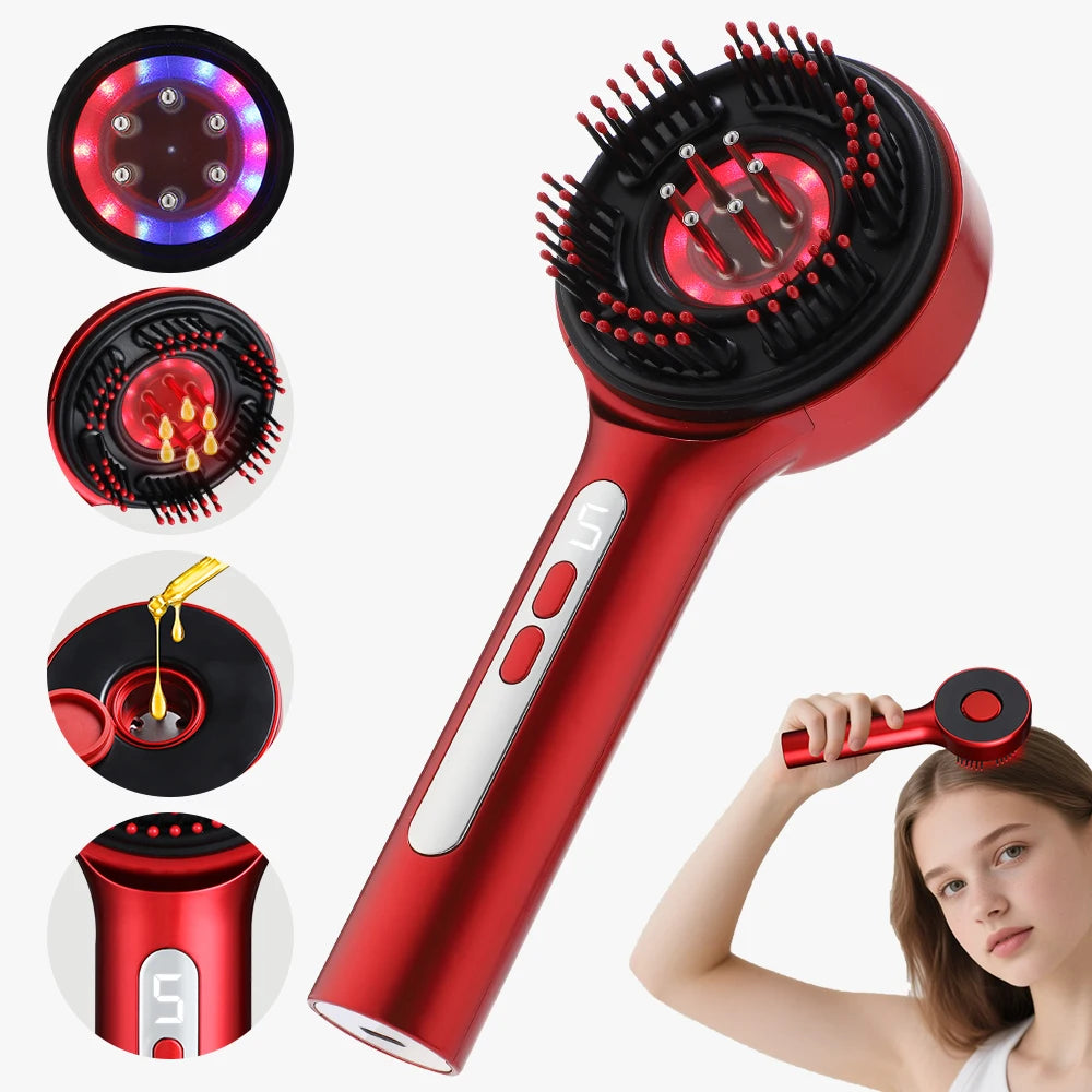 Peigne Massant Électrique Cuir Chevelu LED Huile Anti-Chute — CLEVI Paris