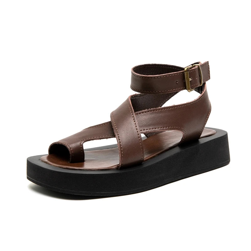 Sandales Femme Cuir Véritable Bout Clip Plateforme Boucle | Rose, Blanc, Marron, Noir – CLEVI Paris