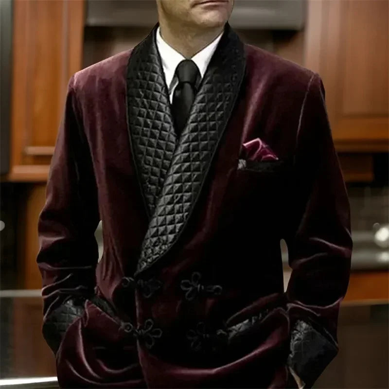 Blazer Long Velours Homme Rouge – CLEVI Paris