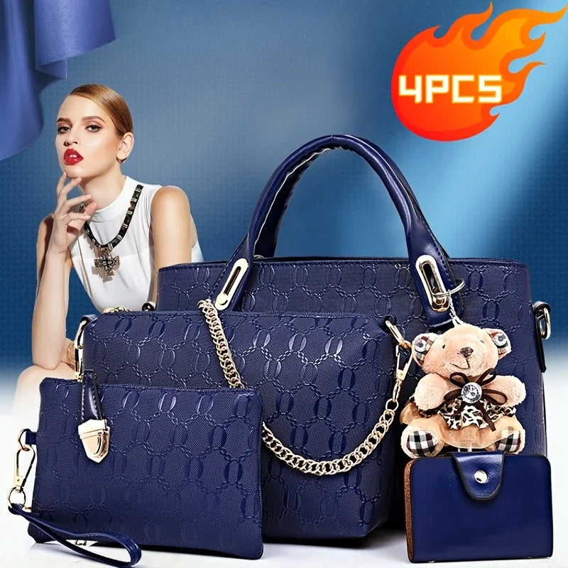 Coffret 4 Sacs Femme PU Gaufré Tote + Croisé + Portefeuille – CLEVI Paris