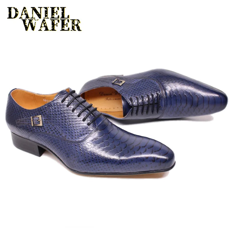 Oxford Homme Cuir Imprimé Serpent Bout Pointu Lacets Business Mariage 4 Coloris – CLEVI Paris