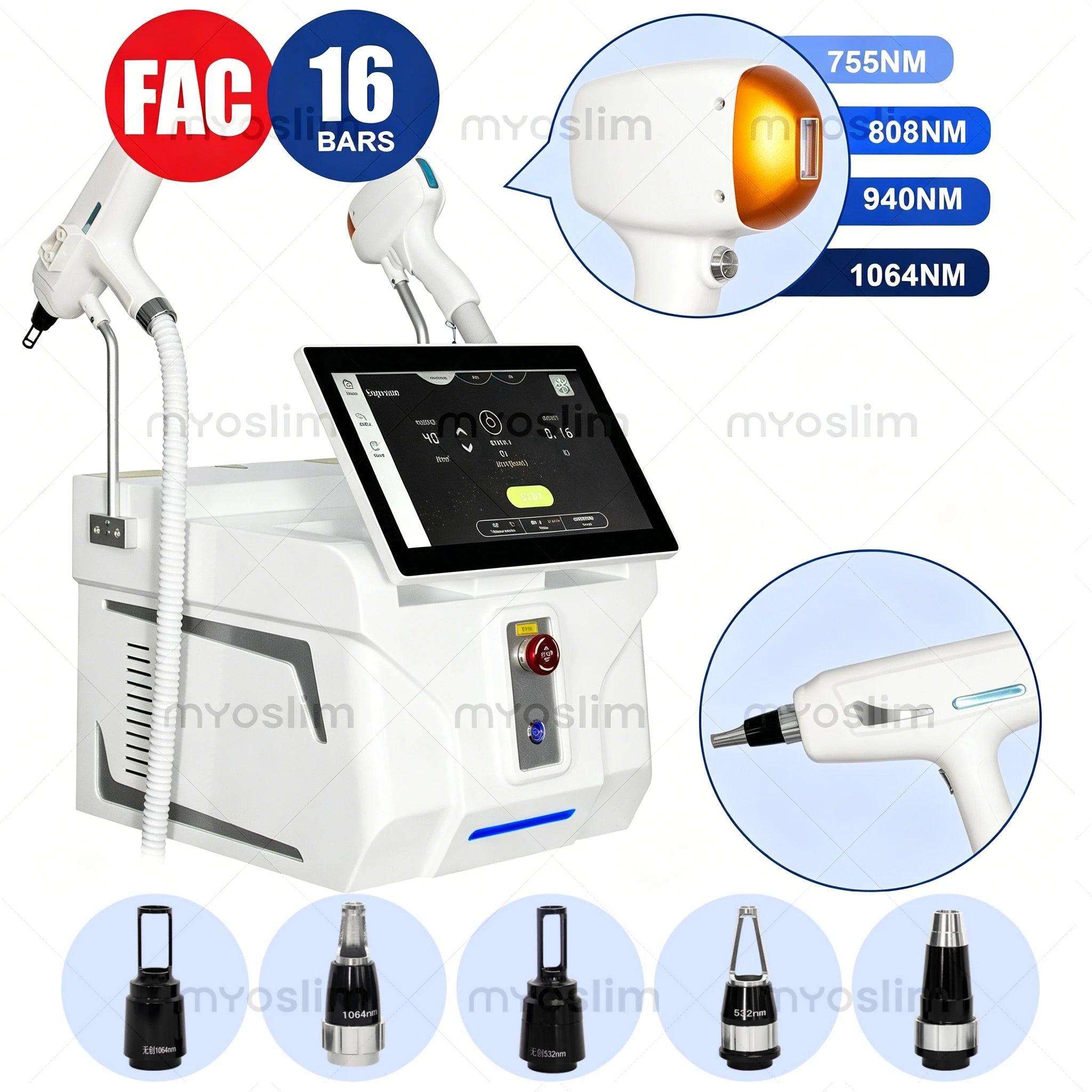 Machine 2-en-1 MYOSLIM 5000W Laser Diode FAC + Picoseconde | Épilation Définitive & Détatouage | 755-808-940-1064nm – CLEVI Paris