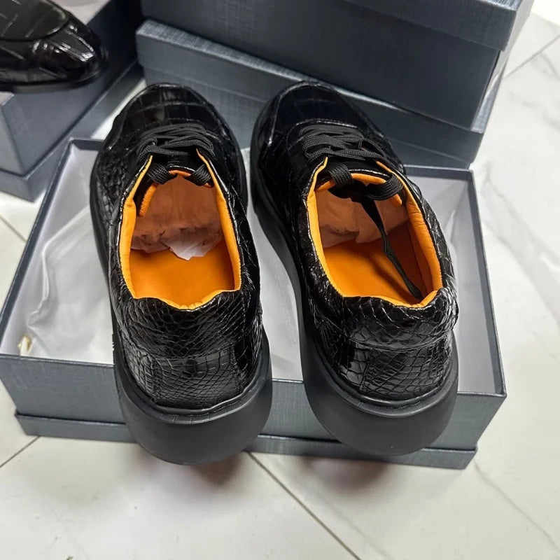 Sneakers Véritable Peau de Crocodile Homme Noir Lacets – Tailles 37-45 – CLEVI Paris