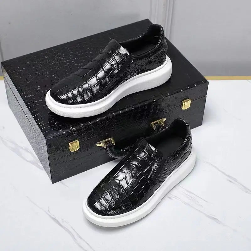 Sneakers Cuir Véritable Effet Crocodile Homme Marron & Noir – Tailles 38-50 – CLEVI Paris