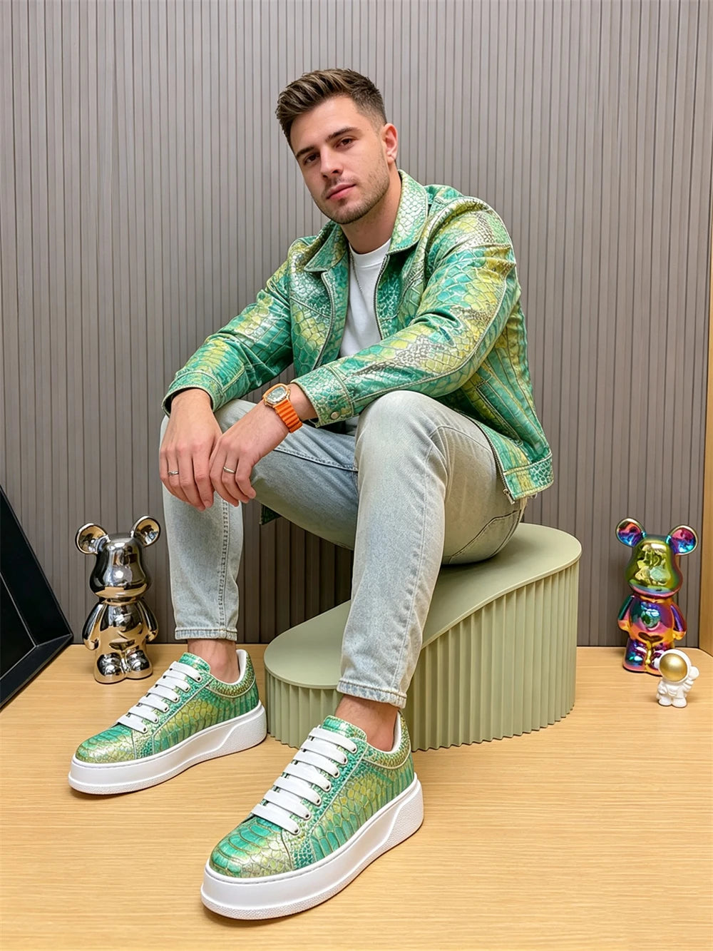 Sneakers Plateforme Cuir Texturé Homme Semelle Épaisse – CLEVI Paris