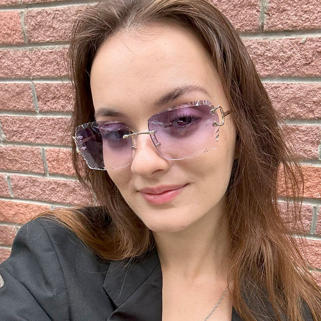 Lunettes de Soleil Sans Monture Taille Diamant UV400 Branches Métal Unisexe – CLEVI Paris