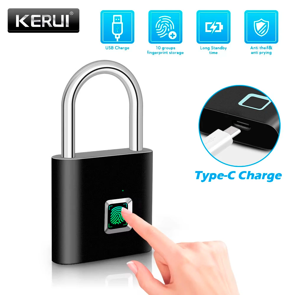 Cadenas Biométrique KERUI O11 Empreinte Digitale IP67 Recharge Type-C – CLEVI Paris
