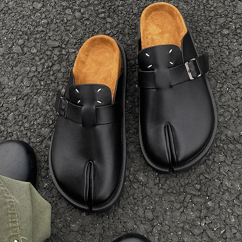 Chaussons Tabi Unisexe – Cuir Véritable, Bout Fendu & Support Voûte Plantaire