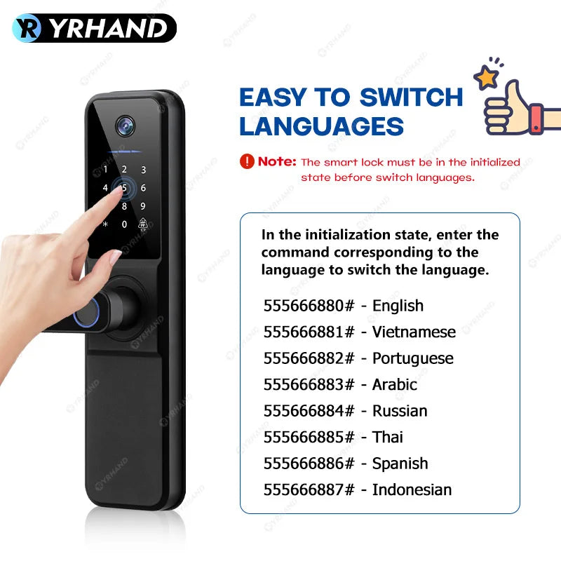 Serrure Connectée YRHAND H01 IP66 Caméra Sonnette WiFi Tuya Empreinte Digitale – CLEVI Paris