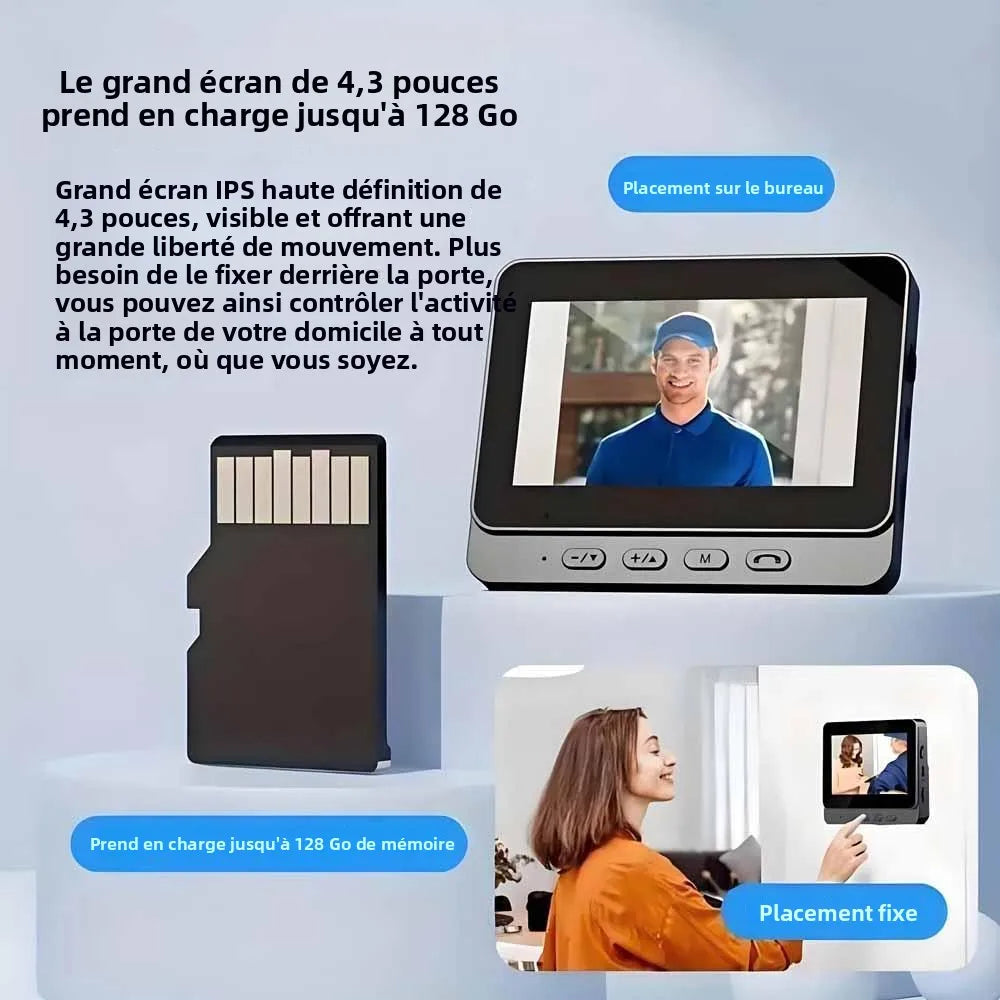 Interphone Vidéo Sans Fil 1080P – Écran Tactile 4,3" Vision Nocturne Empreinte Digitale Enregistrement Auto – CLEVI Paris
