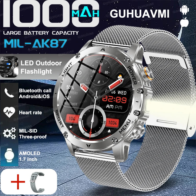 Montre connectée AK87 AMOLED avec lampe LED – CLEVI Paris