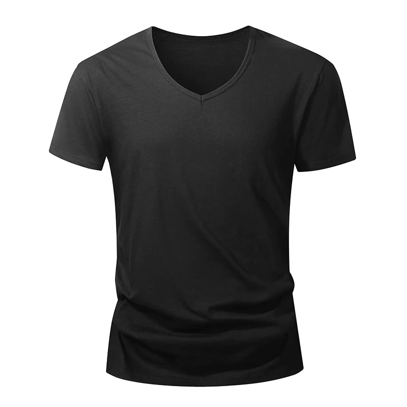 T-Shirt Homme 100% Coton Col V – Manches Courtes, Doux, Casual