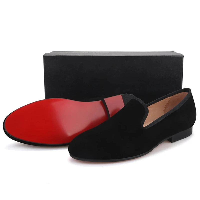 Loafers Homme Velours Semelle Rouge Slip-On Soirée Fashion – CLEVI Paris
