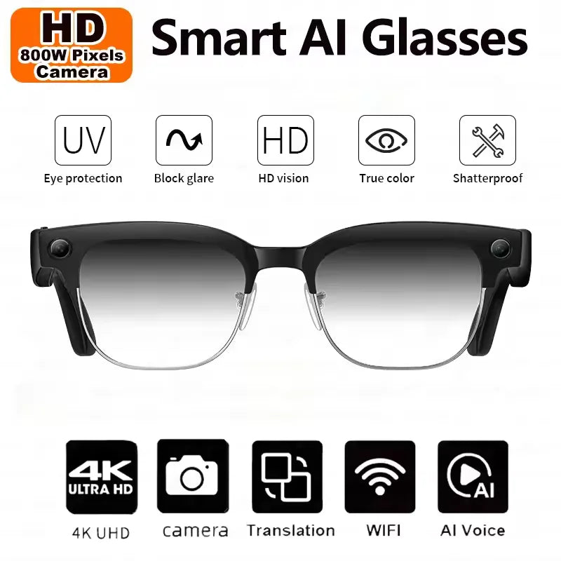 Lunettes Connectées IA KULANNDER 2025 — Caméra 8MP, Traduction 100+ Langues, Appels BT, ChatGPT | CLEVI Paris