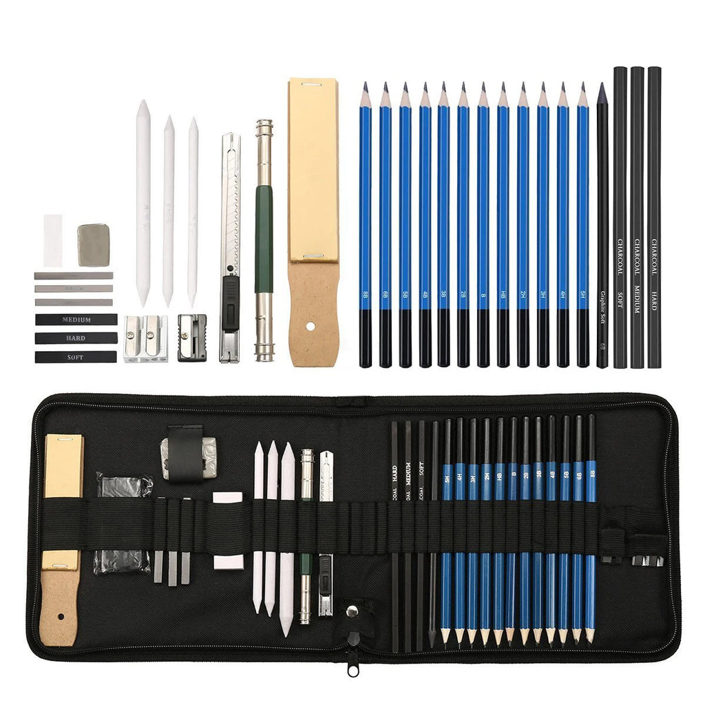 Kit Dessin & Esquisse Professionnel 32 Pièces | Crayons Graphite, Fusain & Accessoires – CLEVI Paris