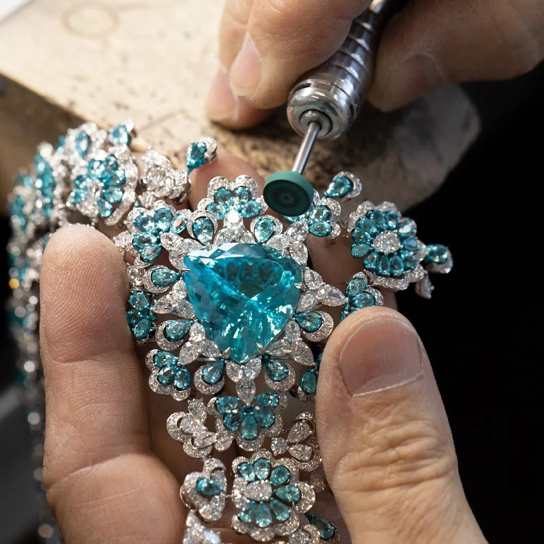 Collier Pendentif Saphir Paraiba Lab | Diamant Haute Carbone Argent 925 Mariage – CLEVI Paris