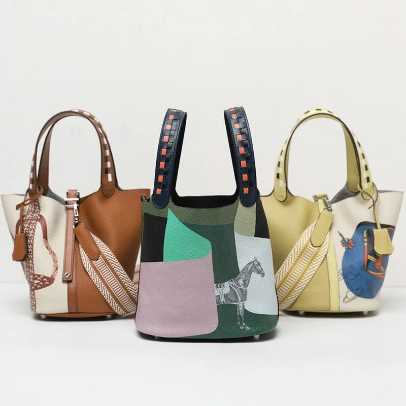 Sac Seau Cuir Bicolore Patchwork Bandoulière Rayures Femme – CLEVI Paris