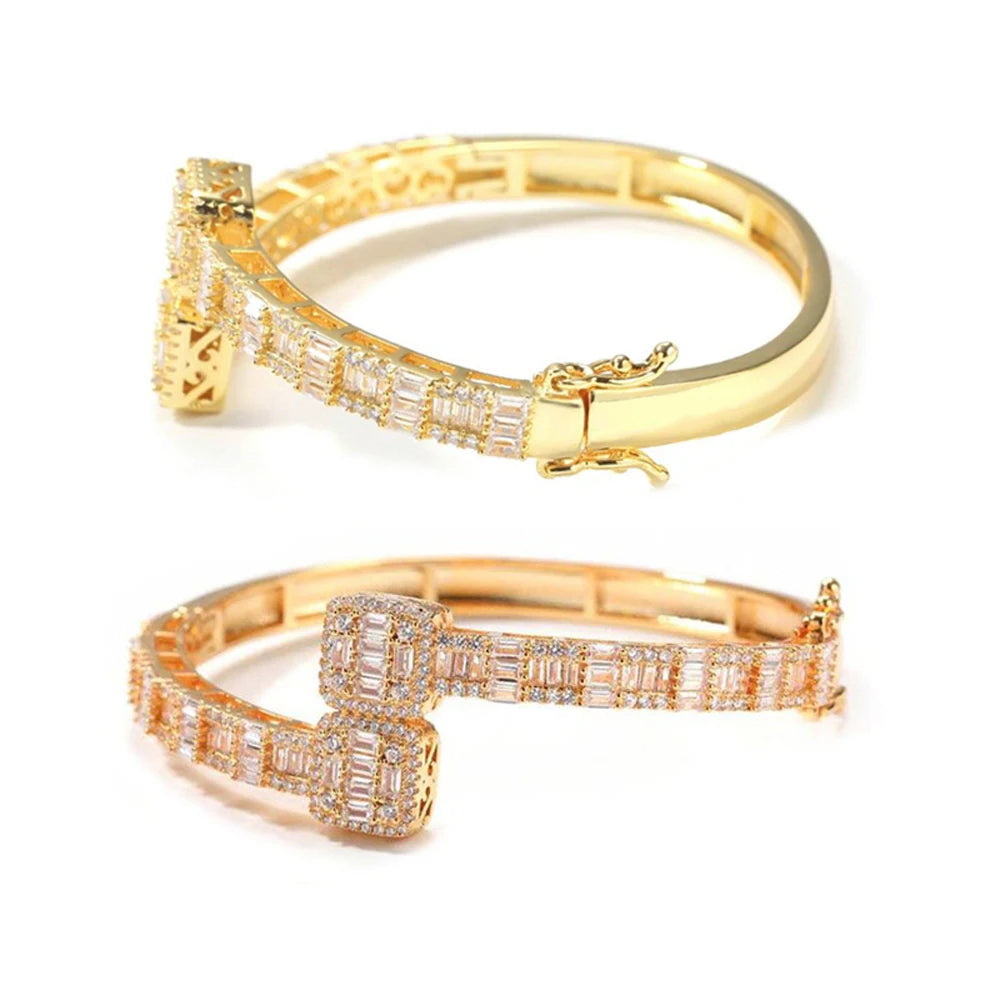 Bracelet Charm Iced Out Zircon Carré – Cuivre Plaqué Or Rose, Or ou Platine, Sertissage Griffe, Mixte Hip Hop, 17-19 cm – CLEVI Paris