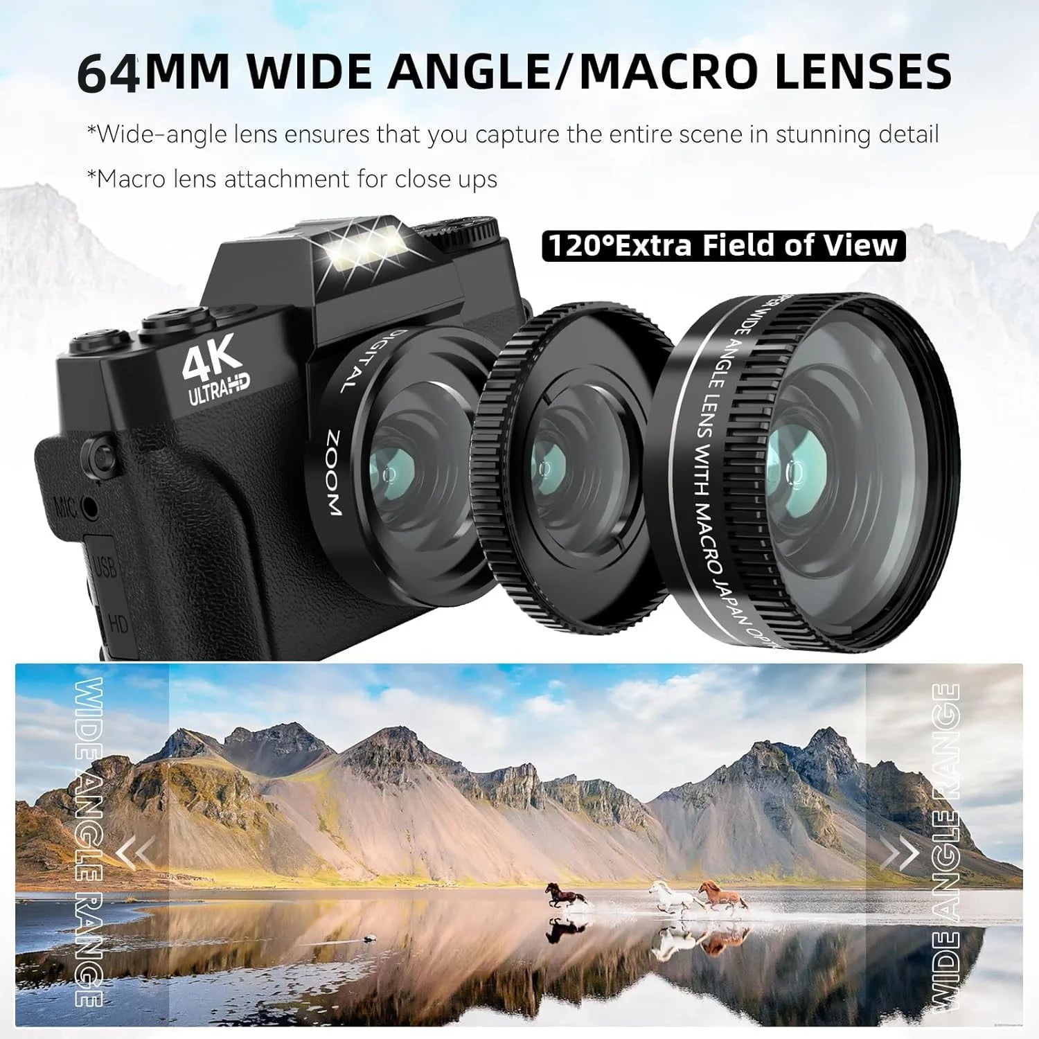 Appareil Photo KOMERY R10 4K 75MP – Autofocus, Double Fill-in LED, Écran 3" 180°, Zoom 16x, WiFi, Webcam, Vlogging – CLEVI Paris