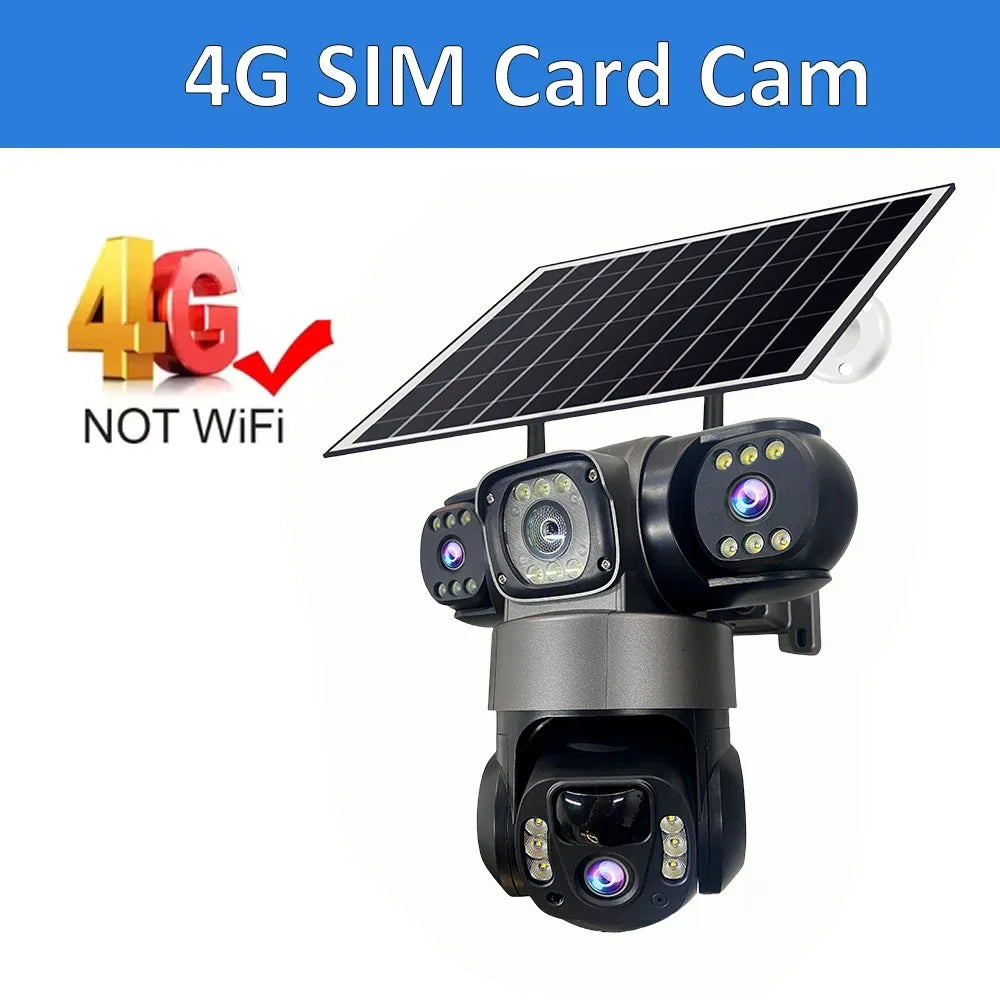 Caméra de Surveillance V380 Pro 4G Solaire 15MP 3 Objectifs PTZ Vision Nocturne – CLEVI Paris