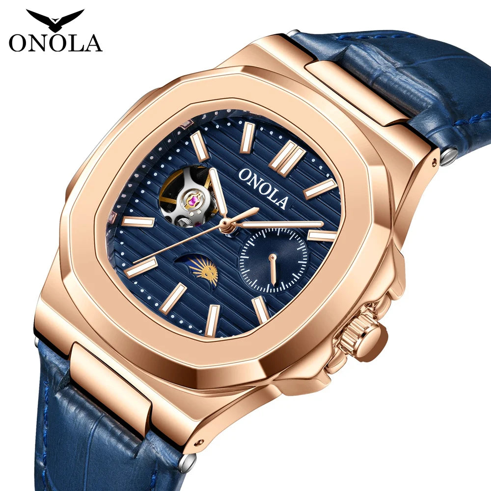 Montre ONOLA ON3855 – Mécanique Automatique Squelette, Aiguilles Lumineuses, Bracelet Cuir, Étanche 3 ATM – CLEVI Paris