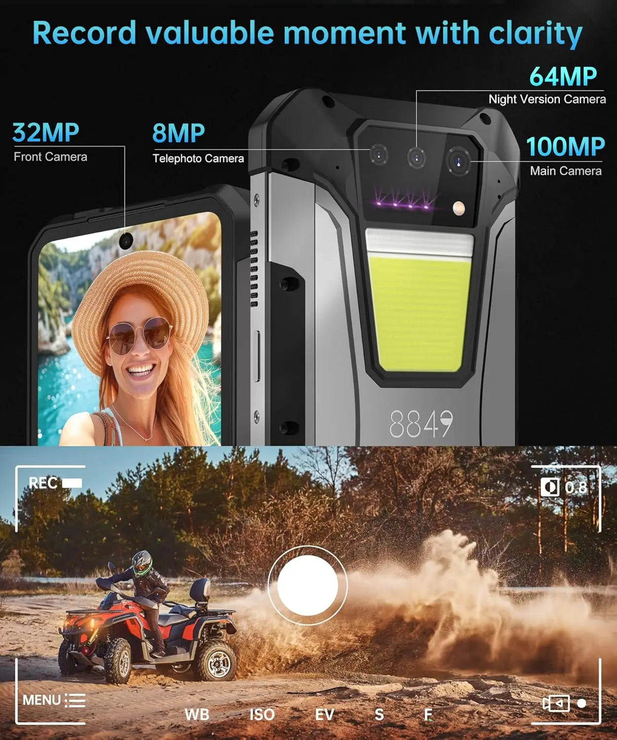 8849 Tank 2 Pro Smartphone Rugged Projecteur DLP 100lm Helio G99 23800mAh Android 15 IP68 – CLEVI Paris