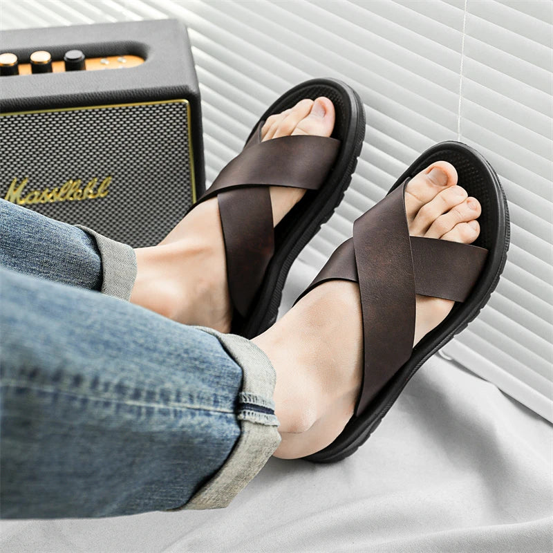 Sandales Homme Cuir Respirantes Semelle Souple | Noir, Marron & Orange – CLEVI Paris