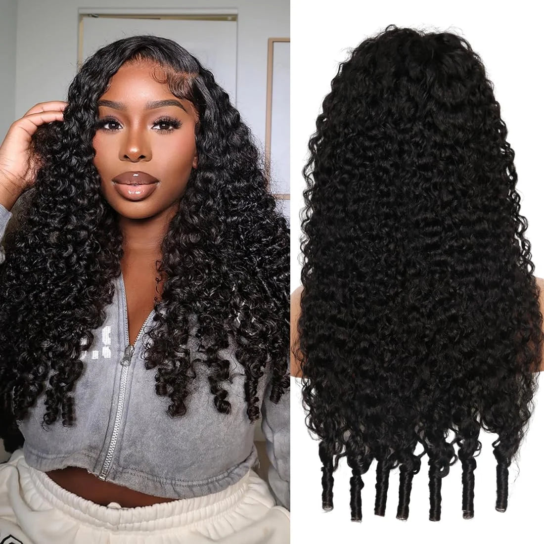 Perruque bouclée longue, cheveux humains – CLEVI Paris